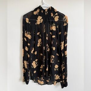 Reformation Black Floral Sheer Blouse, Size Small